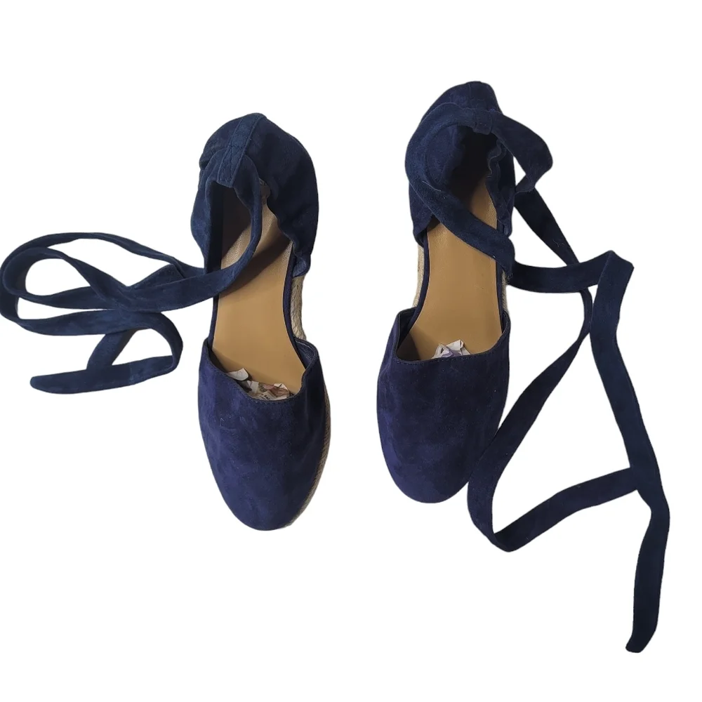 Marc Fisher Navy Espadrilles Tie Up Wedges - Picture 3 of 7